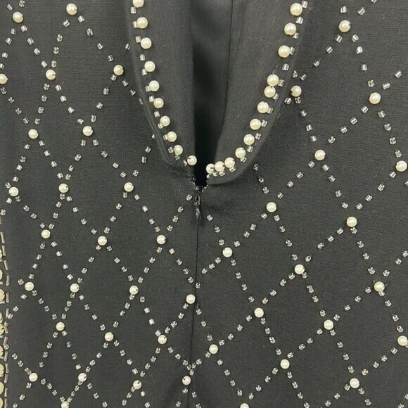 L'atiste Pearl Tuxedo Dress Black Long Sleeve Deep V-Neck Lined Bodycon NEW - Picture 7 of 13